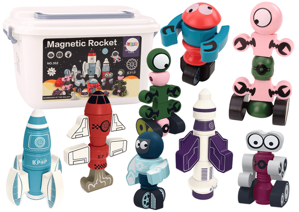 LEAN TOYS Magnetne kocke Vesolje Raketa, 56 kosov