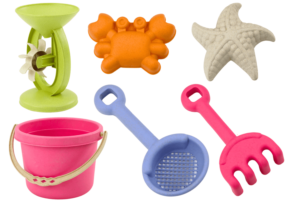 LEAN TOYS komplet igrač za pesek, pastelni (vedro, mlinček, grablje, modelčki)