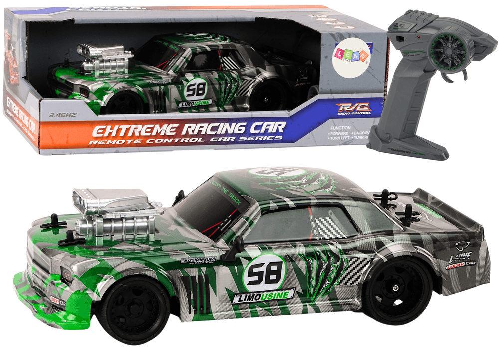 RC avto na daljinsko upravljanje LEAN TOYS 1:16, zelena, gumijasta kolesa, drift