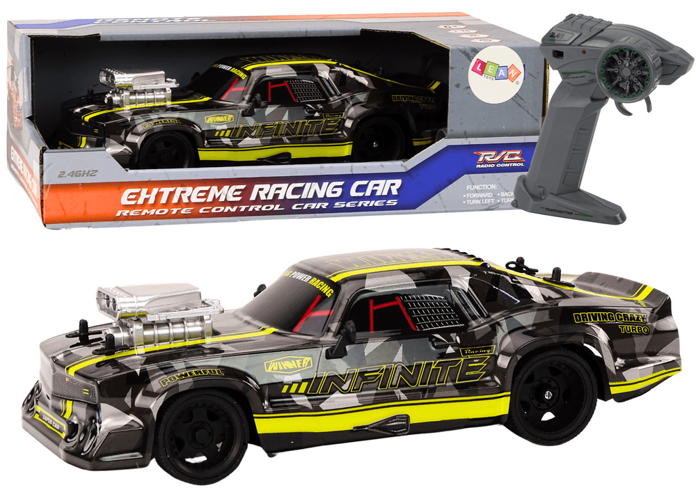 RC avto na daljinsko upravljanje LEAN TOYS 1:16, črn, gumijasta kolesa, drift