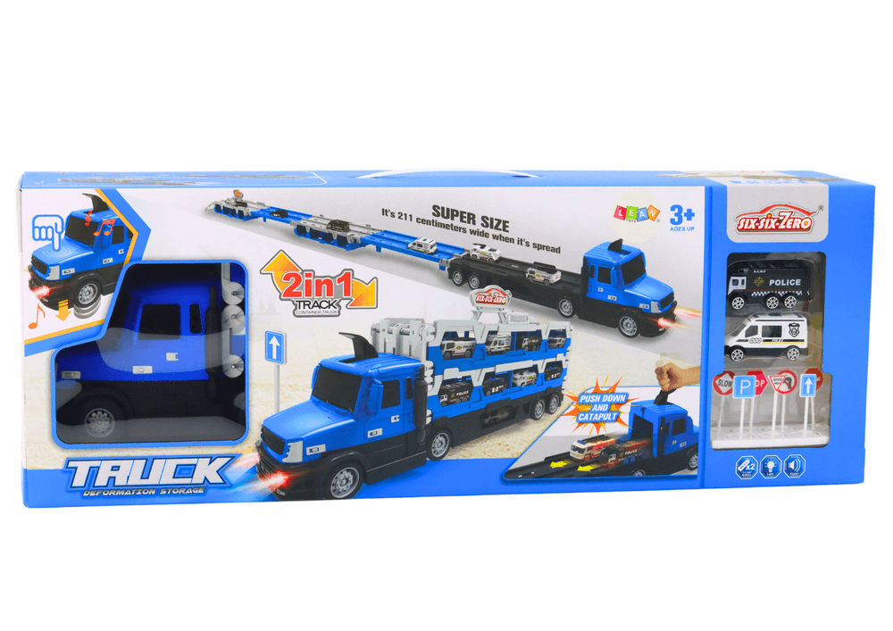 Lora + Dirkaška steza LEAN TOYS 2v1, modra, luči, zvoki, znaki, avtomobilčka 6