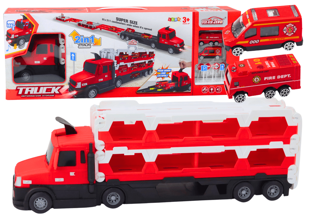 Lora + Dirkaška steza LEAN TOYS 2v1, rdeča, luči, zvoki, znaki, avtomobilčka