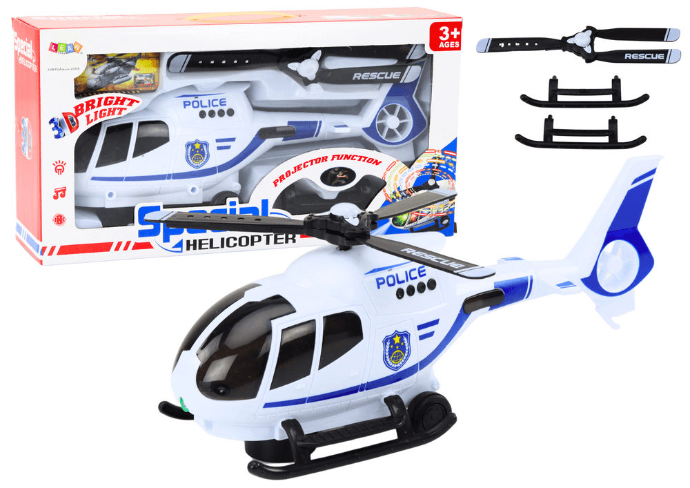 RC policijski helikopter LEAN TOYS, belo-modro, luči, zvoki, premikanje