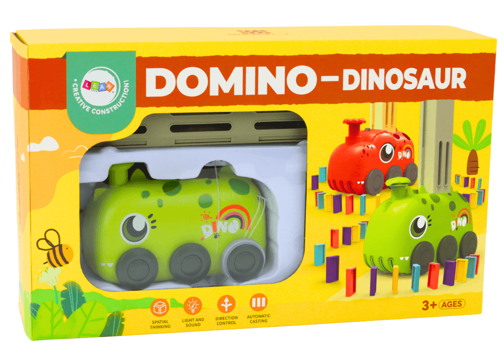 Avtomobilček dinozaver, ki zlaga domine, zelen 5