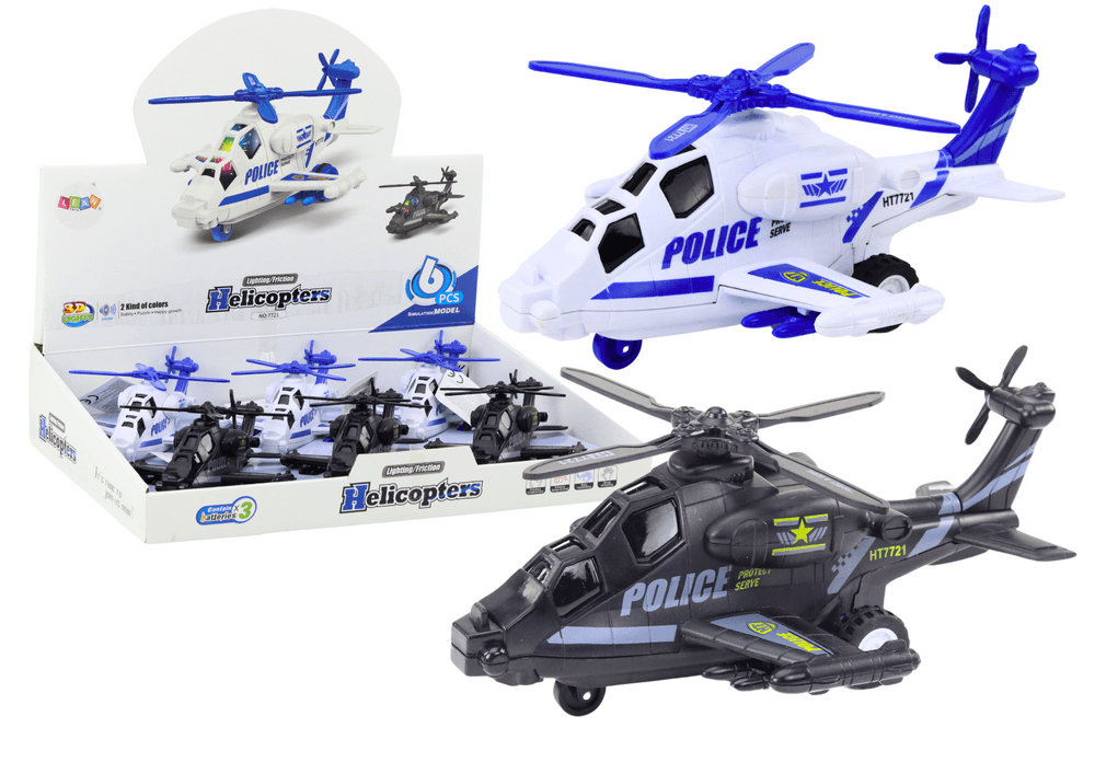 Policijski helikopter, bele ali črne barve, s pogonom, lučjo in zvokom