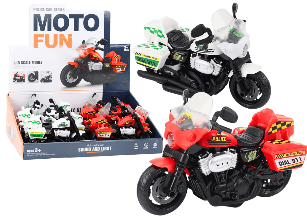 Policijski motocikel 1:10, z lučmi, zvoki v beli in rdeči barvi