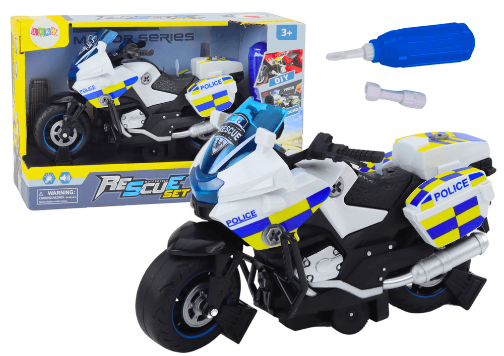 LEAN TOYS policijski motorkolaž DIY z lučkami in zvoki, bela