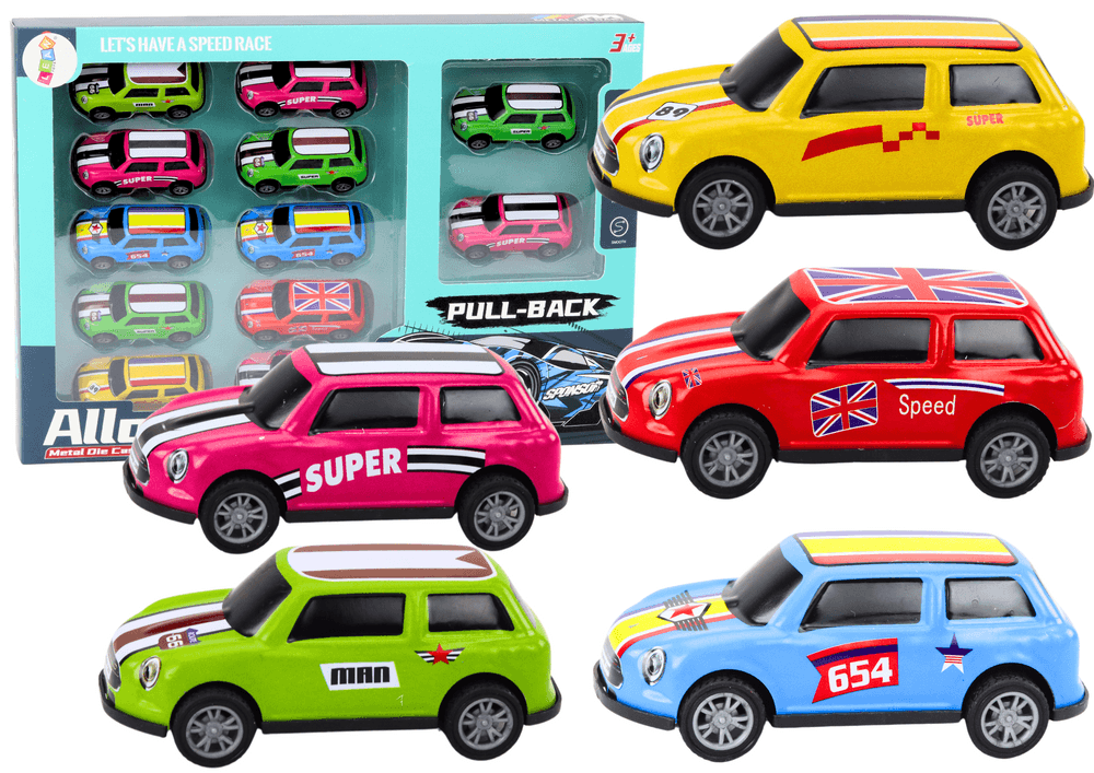 LEAN TOYS Set 12 pisanih kovinskih avtomobilčkov s pogonom