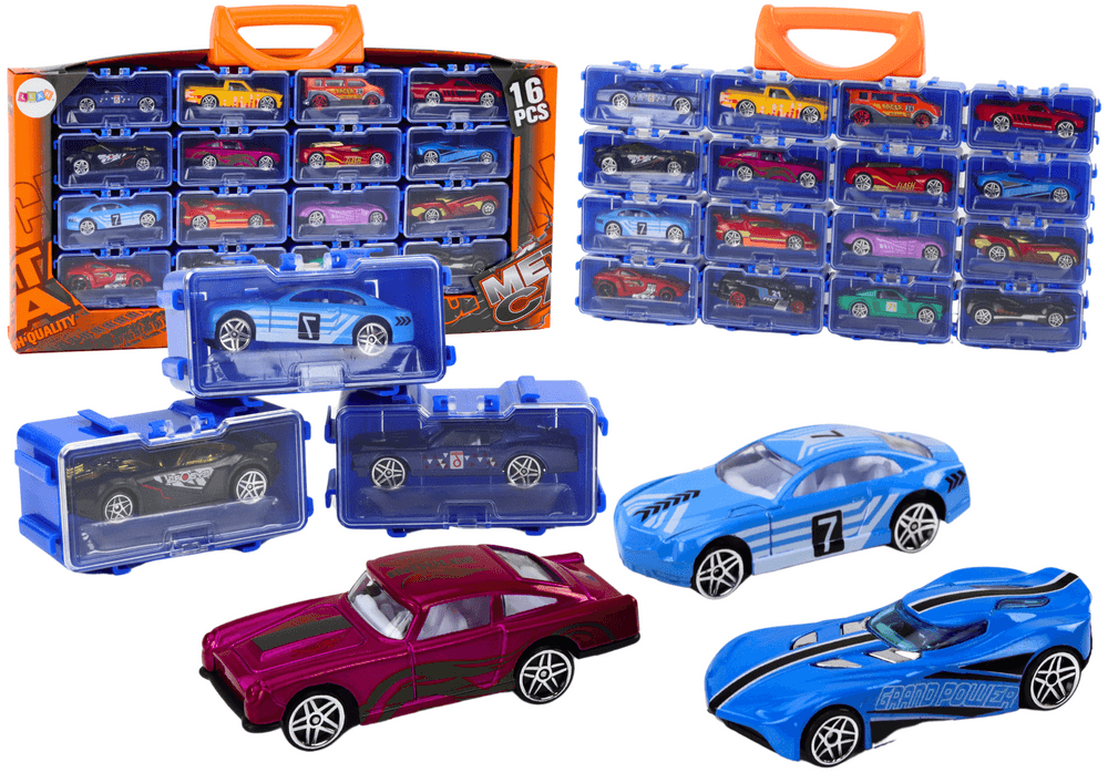 LEAN TOYS Set 16 kovinskih avtomobilov v kovčku