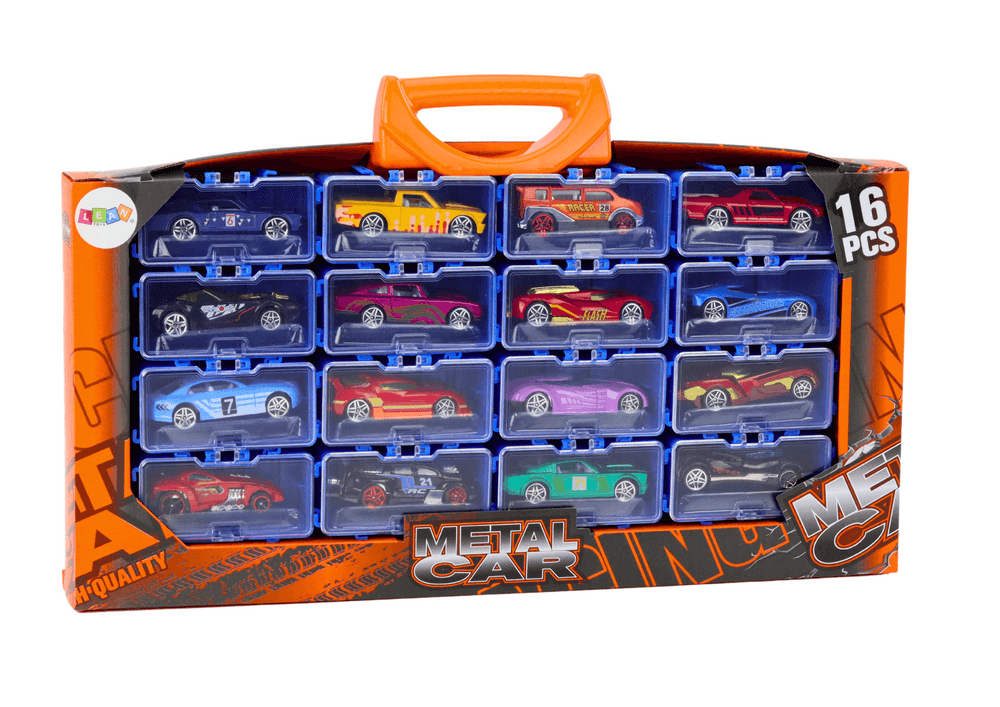 LEAN TOYS Set 16 kovinskih avtomobilov v kovčku 4