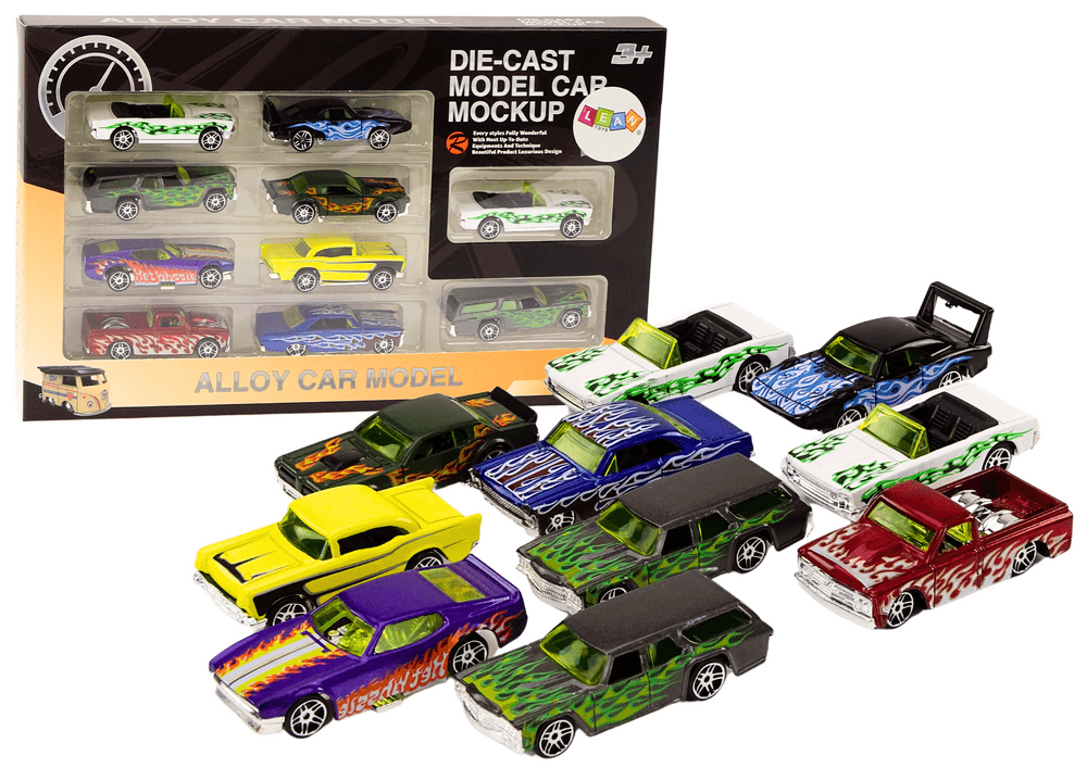 LEAN TOYS Set 10 kovinskih avtomobilov 1:64 'Plameni'