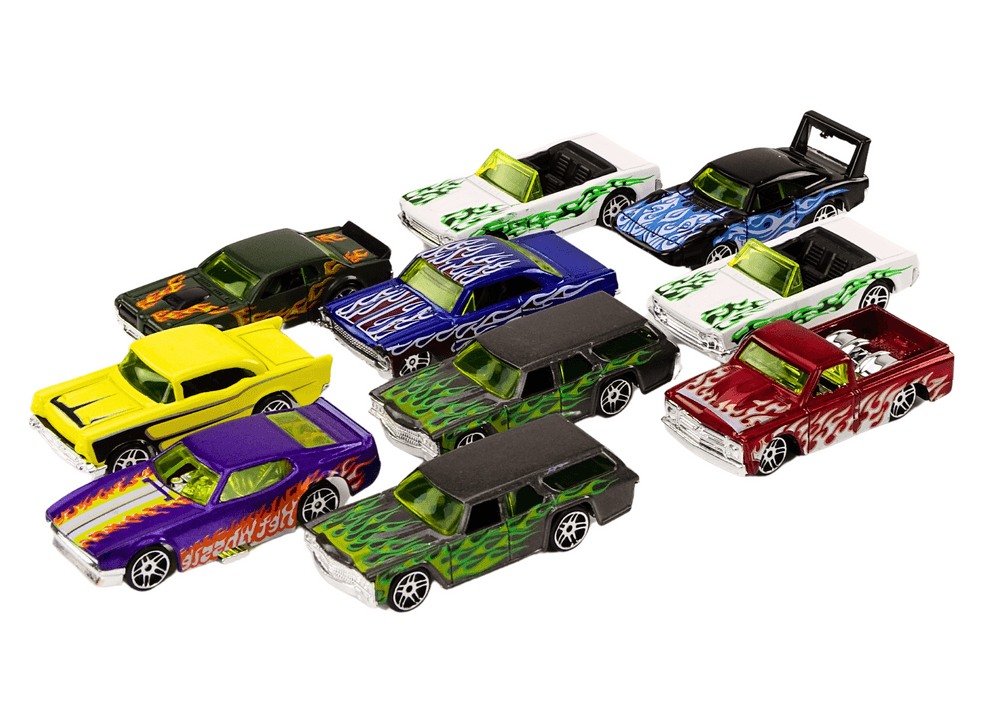 LEAN TOYS Set 10 kovinskih avtomobilov 1:64 'Plameni' 2