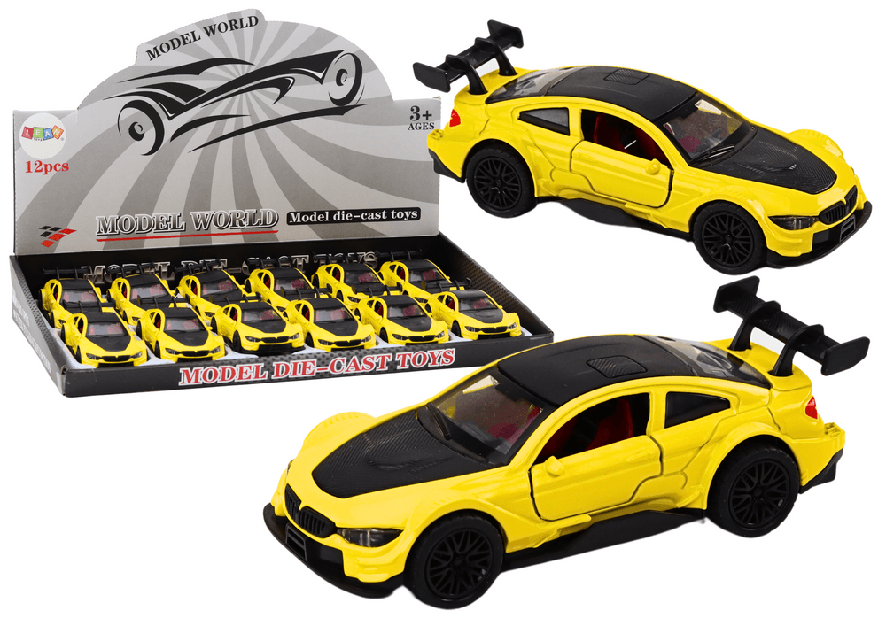 LEAN TOYS Športni avto 1:32 na vzmetni pogon, kovinski, rumen