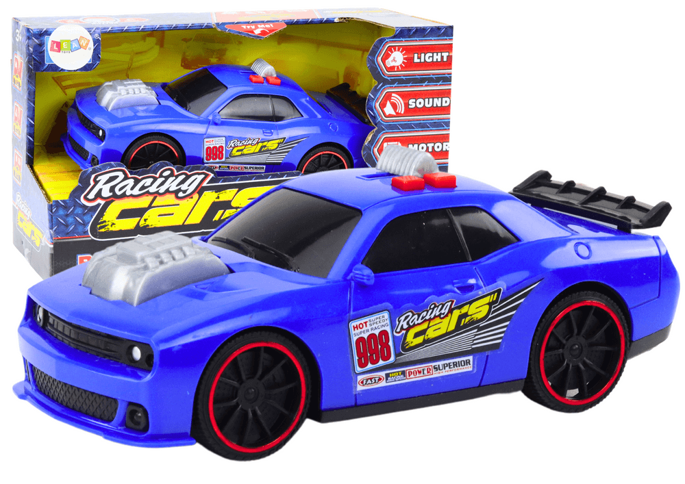 Dirkaški avtomobil LEAN TOYS na akumulator, s lučmi in zvoki, odpiralnim motorjem, moder