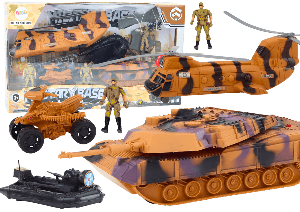 Vojaški set LEAN TOYS: tenk, helikopter, padalec, zvoki