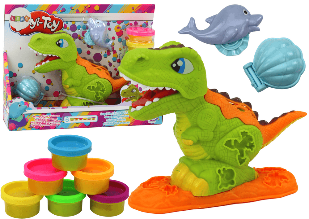 Set plastelina LEAN TOYS 'Dinozaver', 6 barv, kalupi delfin, lupina