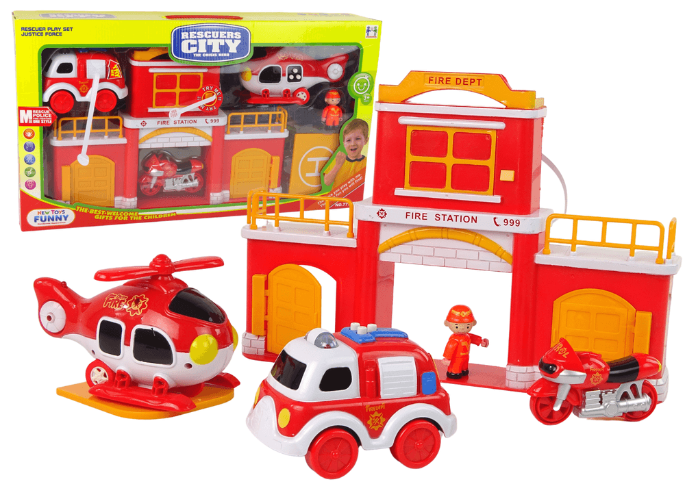 LEAN TOYS Gasilni dom s helikopterjem in gasilskim avtom