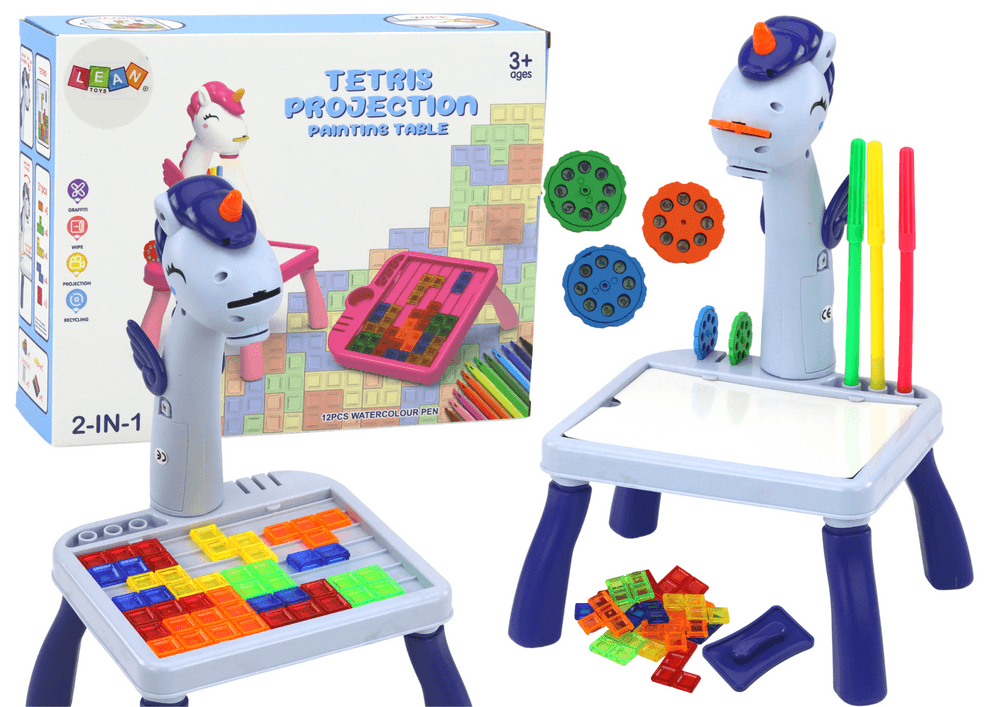Mini projektor in mizica Tetris 2v1 LEAN TOYS, enorožec, modra