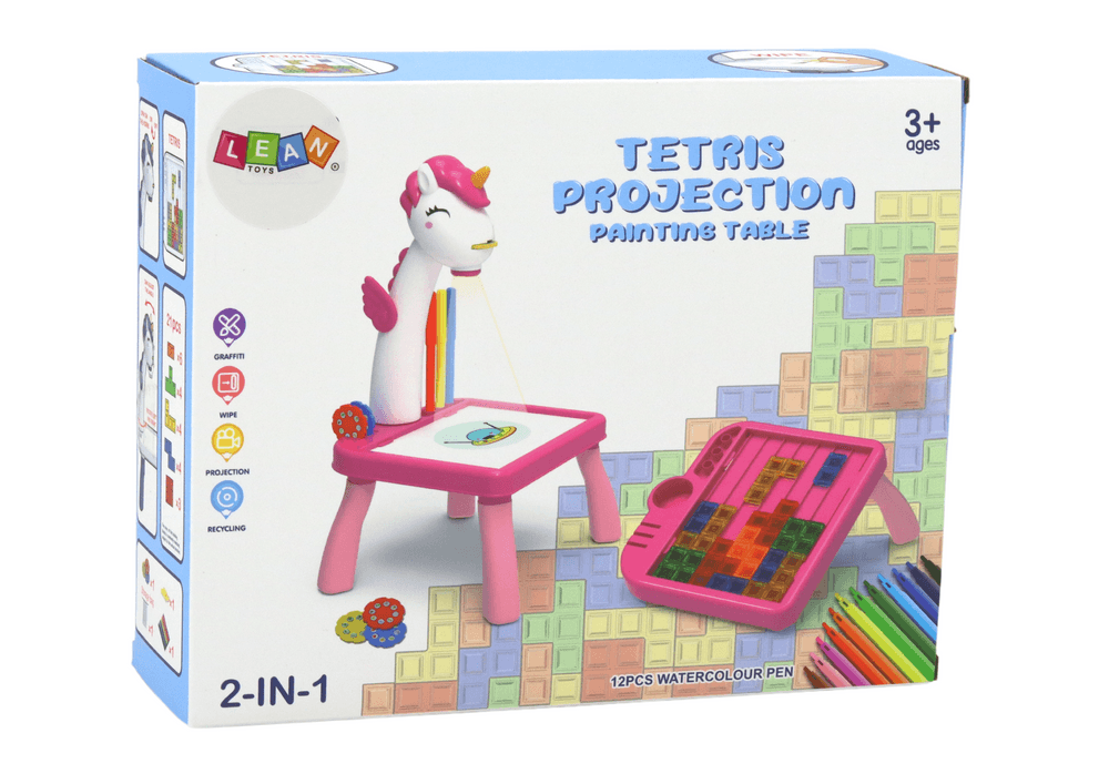 Mini projektor in mizica Tetris 2v1 LEAN TOYS, enorožec, modra 4