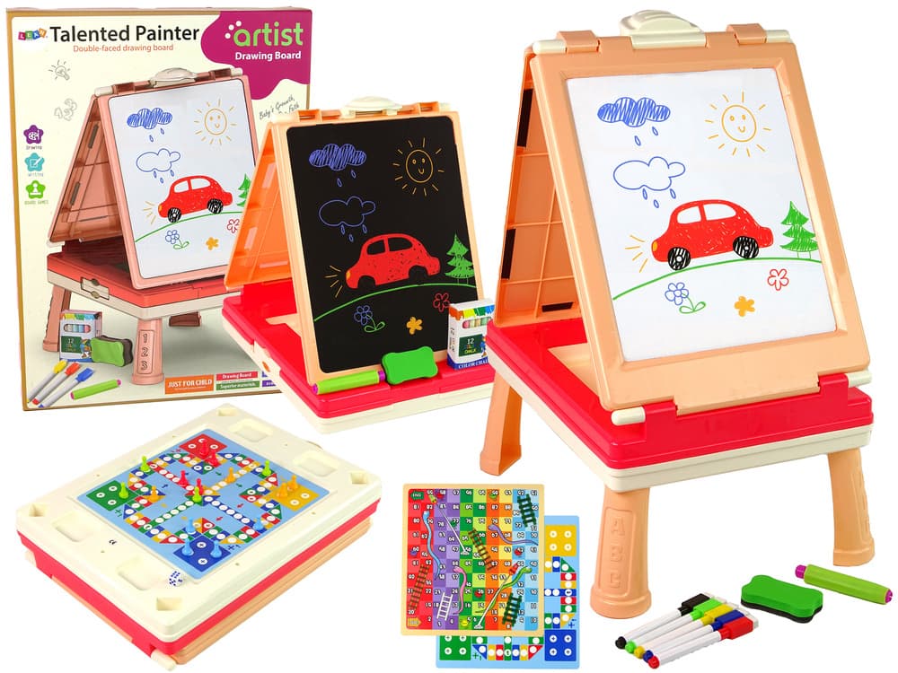 Večnamenska tablica 3v1 LEAN TOYS, dvostranska, roza