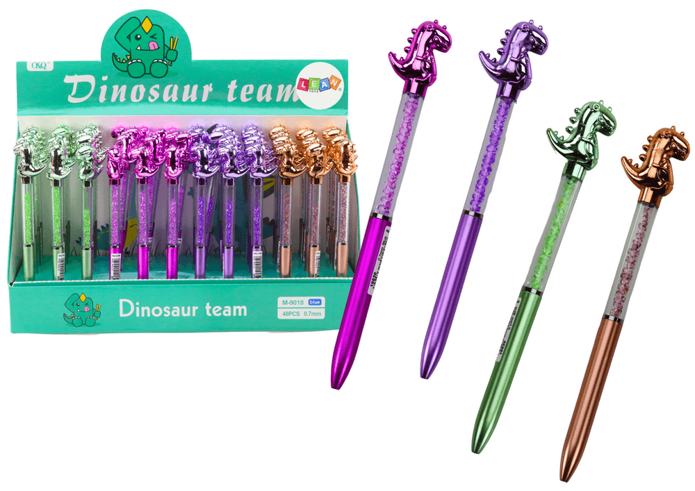 LEAN TOYS Pisalo z dinozavrom, diamanti, modri vložek 0,7mm, mix