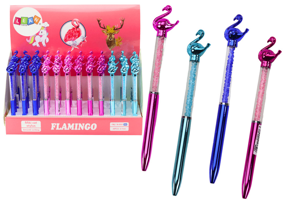 LEAN TOYS Pisalo z flamingom, diamanti, modri vložek 0,7mm, mix