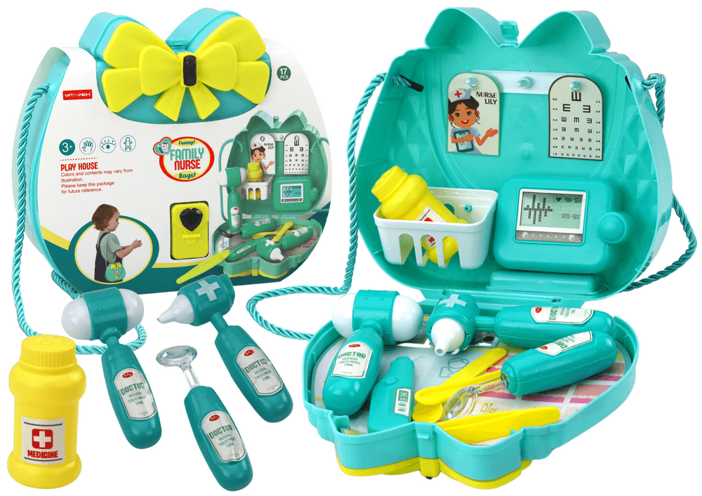 Otroški zdravniški set LEAN TOYS v torbici na vrvici, turkizna