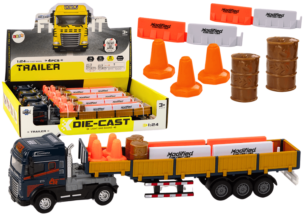 Tovornjak LEAN TOYS s prikolico, modri, 1:24, TIR, dodatki, zvoki