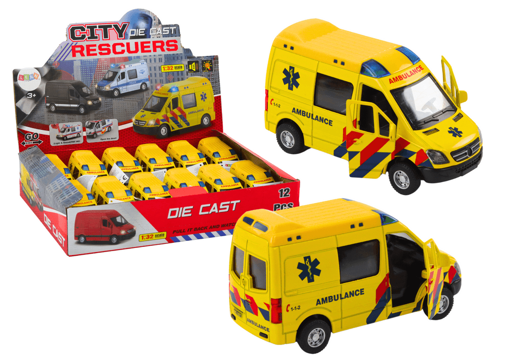 Reševalno vozilo LEAN TOYS 1:32, rumeno, odpiralna vrata, luči, zvoki