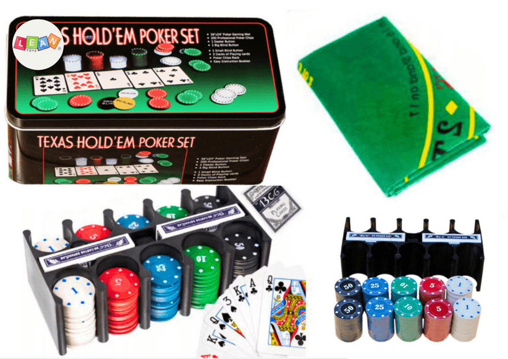 LEAN TOYS Komplet za poker, 2 kompleta kart, žetoni, podloga