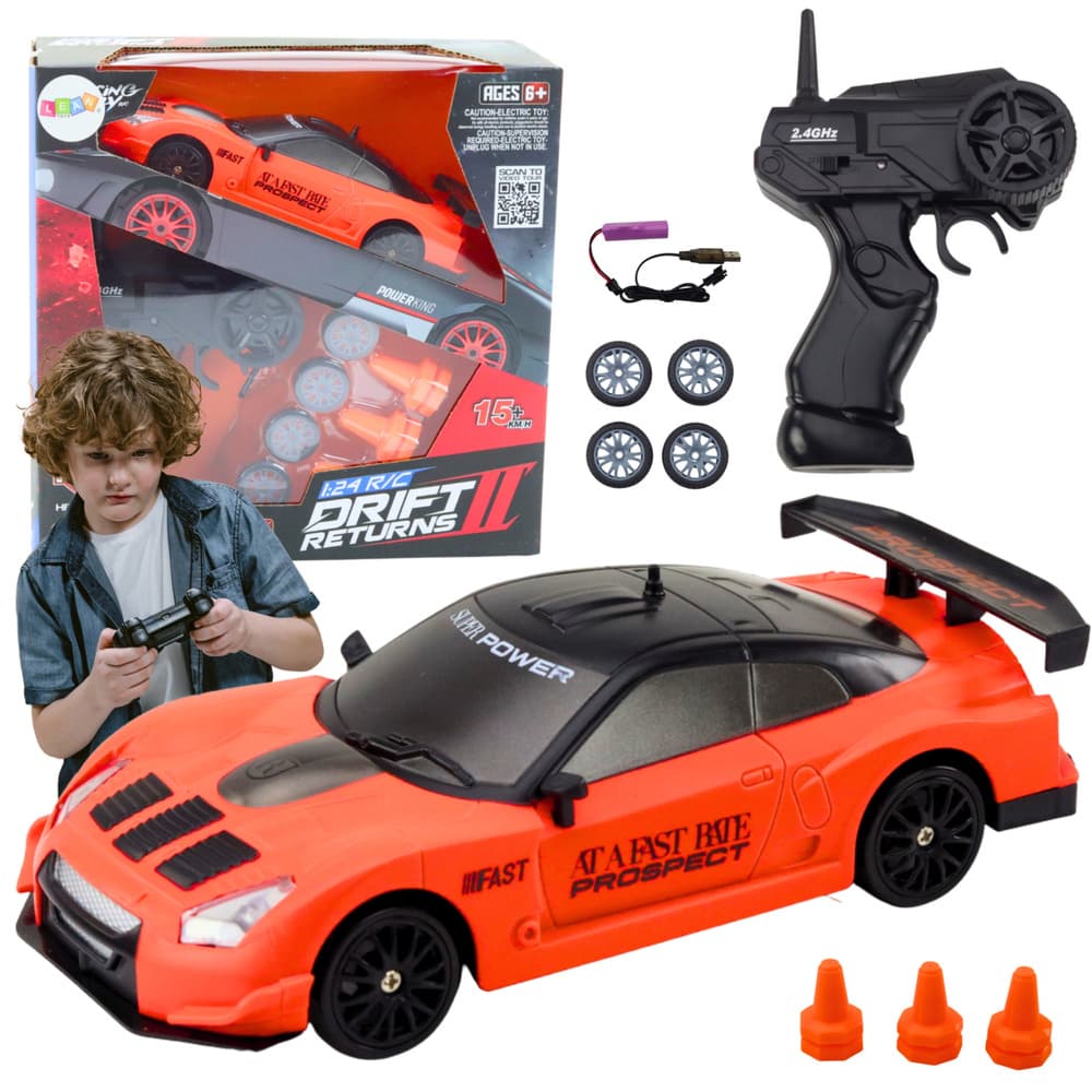 LEAN TOYS Športni avto RC 1:24, oranžni, z zamenljivimi kolesi