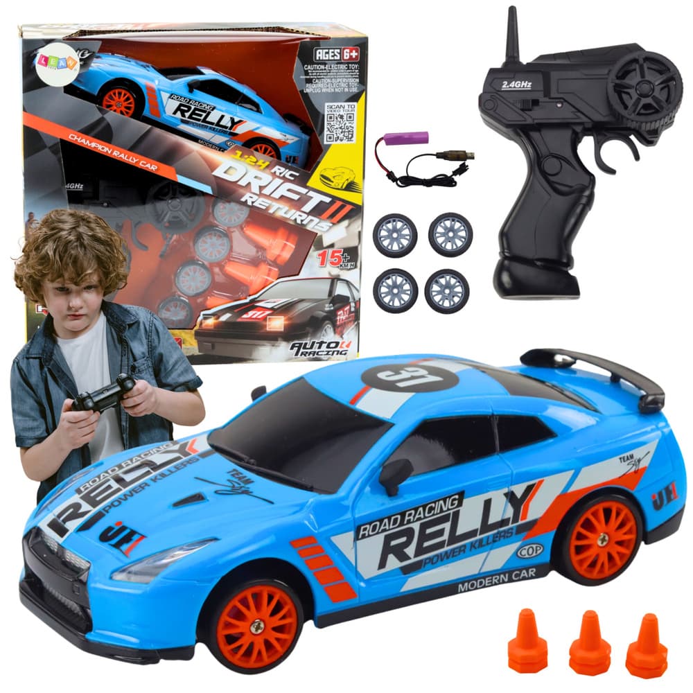 LEAN TOYS Športni avto RC 1:24, modri, z zamenljivimi kolesi