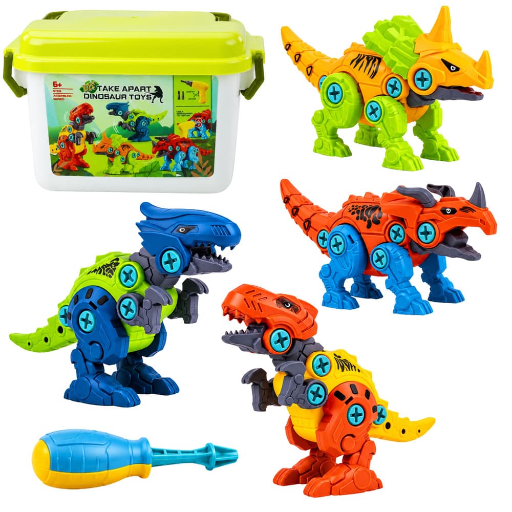 LEAN TOYS Konstrukcijski dinozavri, komplet za privijanje z baterijskim vijačnikom 4v1