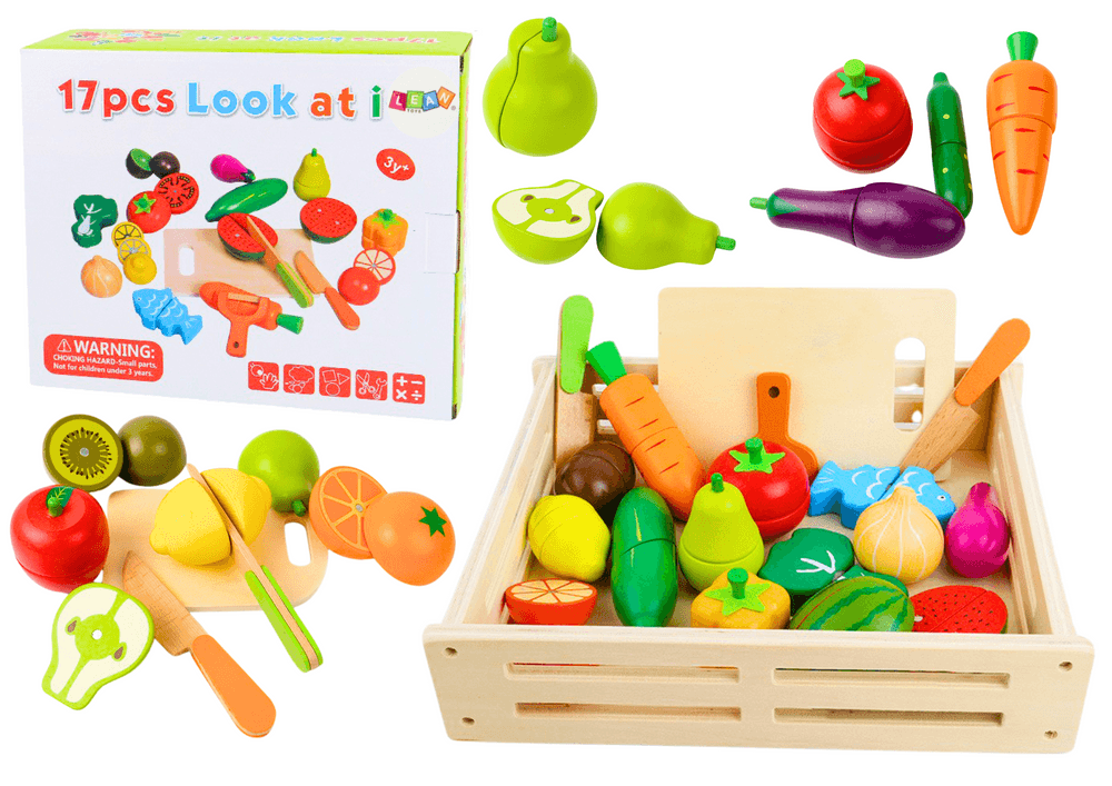 LEAN TOYS Leseno sadje in zelenjava v nabiralniku z magneti, kuhinja