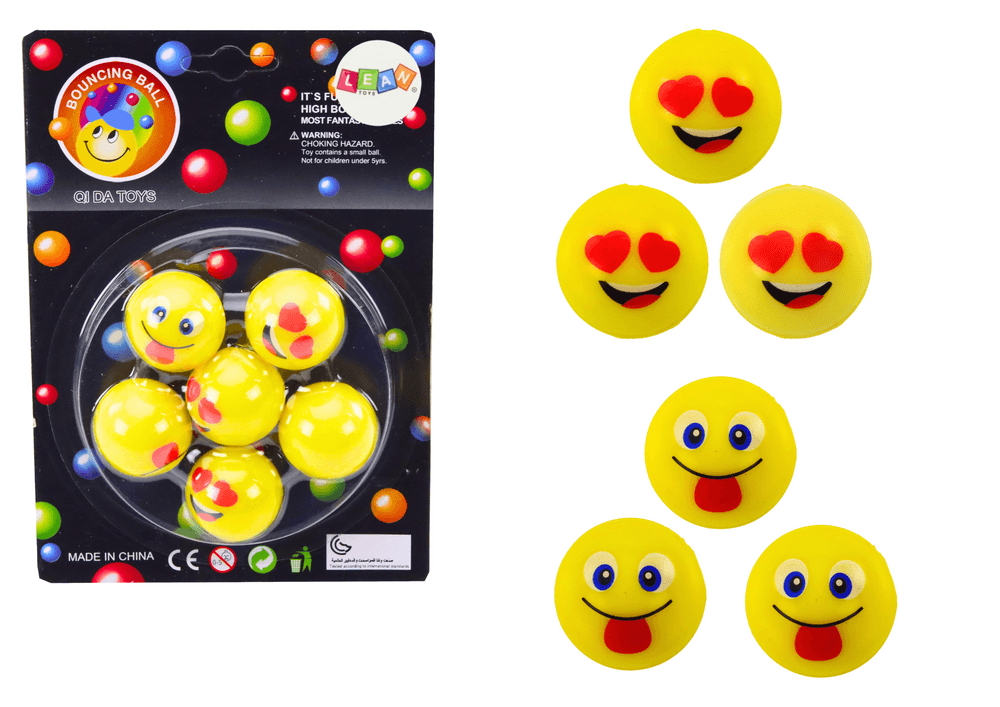 LEAN TOYS Emoji gumijaste žogice, rumene, 6 kosov