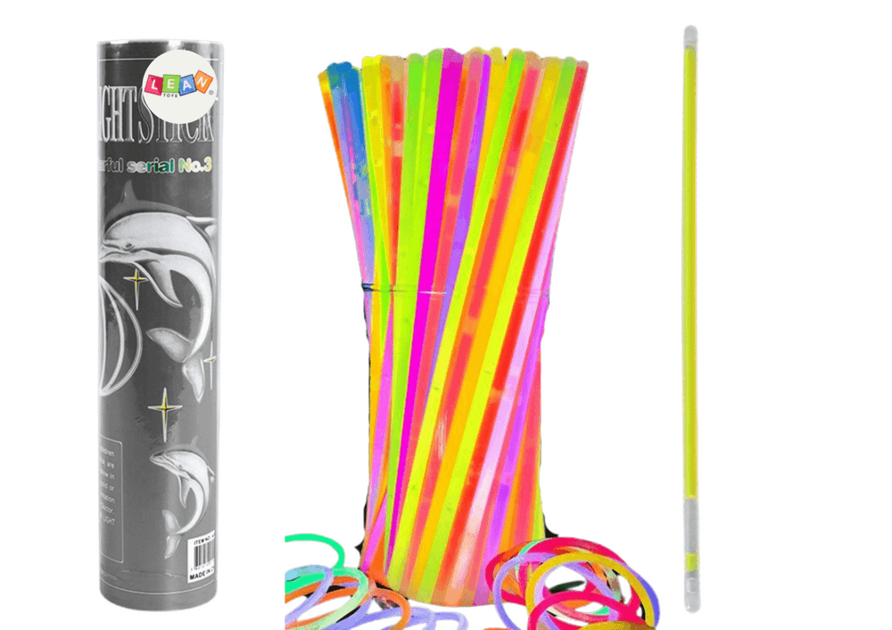 LEAN TOYS Fluorescenčne zapestnice, 100 kosov, več barv, svetleče v temi