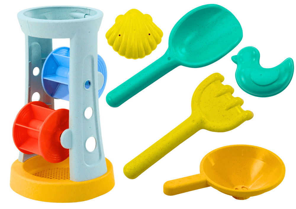 LEAN TOYS Set za igro v pesku, mlin, grablje, lopatka, modelčki
