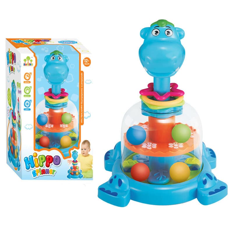 LEAN TOYS Pisani vrtiljak za dojenčke, nilski konj s kroglicami, modri