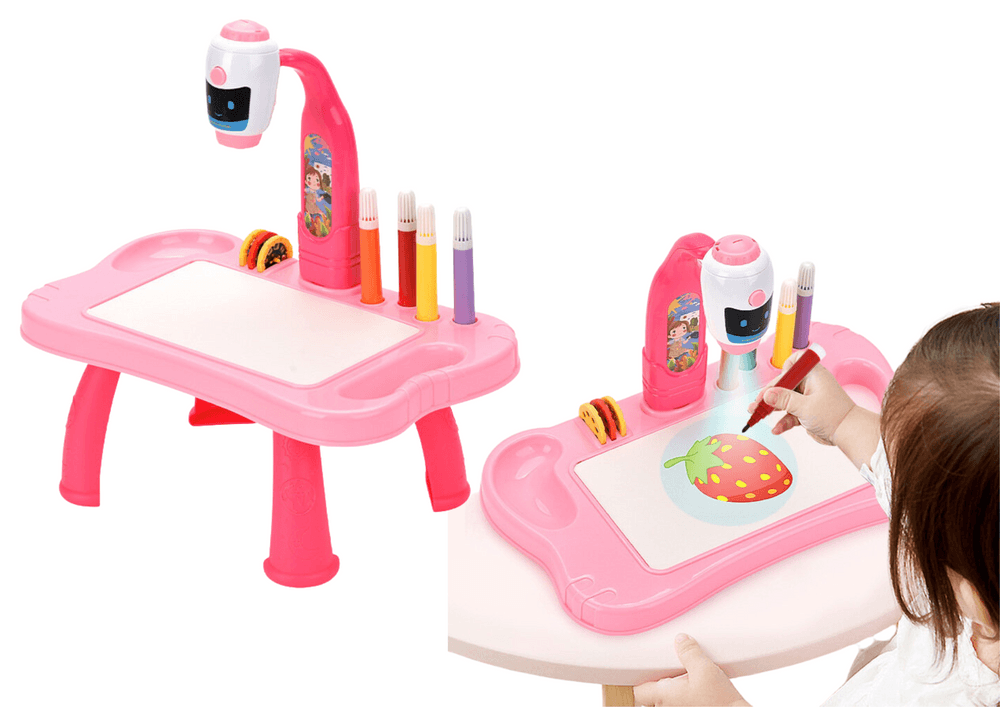 Mini projektor robot LEAN TOYS, mizica za risanje, roza