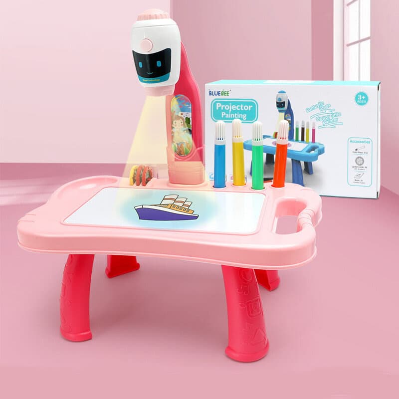 Mini projektor robot LEAN TOYS, mizica za risanje, roza 4
