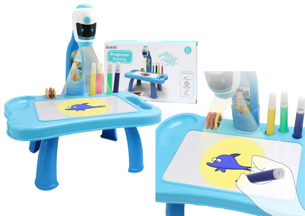 Mini projektor robot LEAN TOYS, mizica za risanje, moder