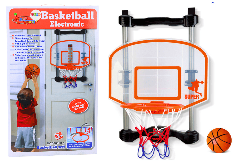 LEAN TOYS Koš za košarko z nastavljivo višino, žogo in tlačilko