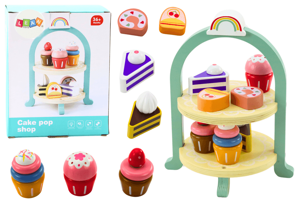 LEAN TOYS Leseni set Slaščic, Tort in Kolačkov na Stojalu