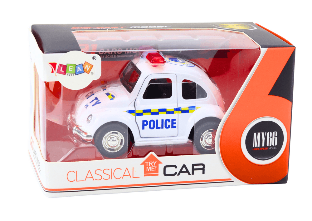 Policijsko avto retro, 1:38, na vleko, luči, zvoki (bela) 4