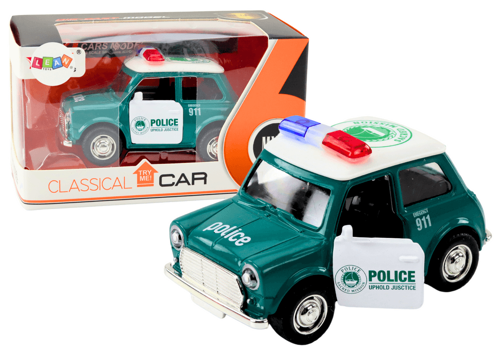 Policijsko avto retro, 1:38, na vleko, luči, zvoki (zelen)