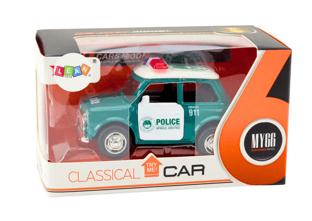 Policijsko avto retro, 1:38, na vleko, luči, zvoki (zelen) 4