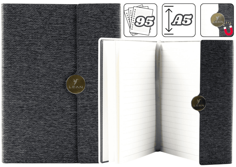 LEAN Notes na magnet, A5, z vrvico, črn 2