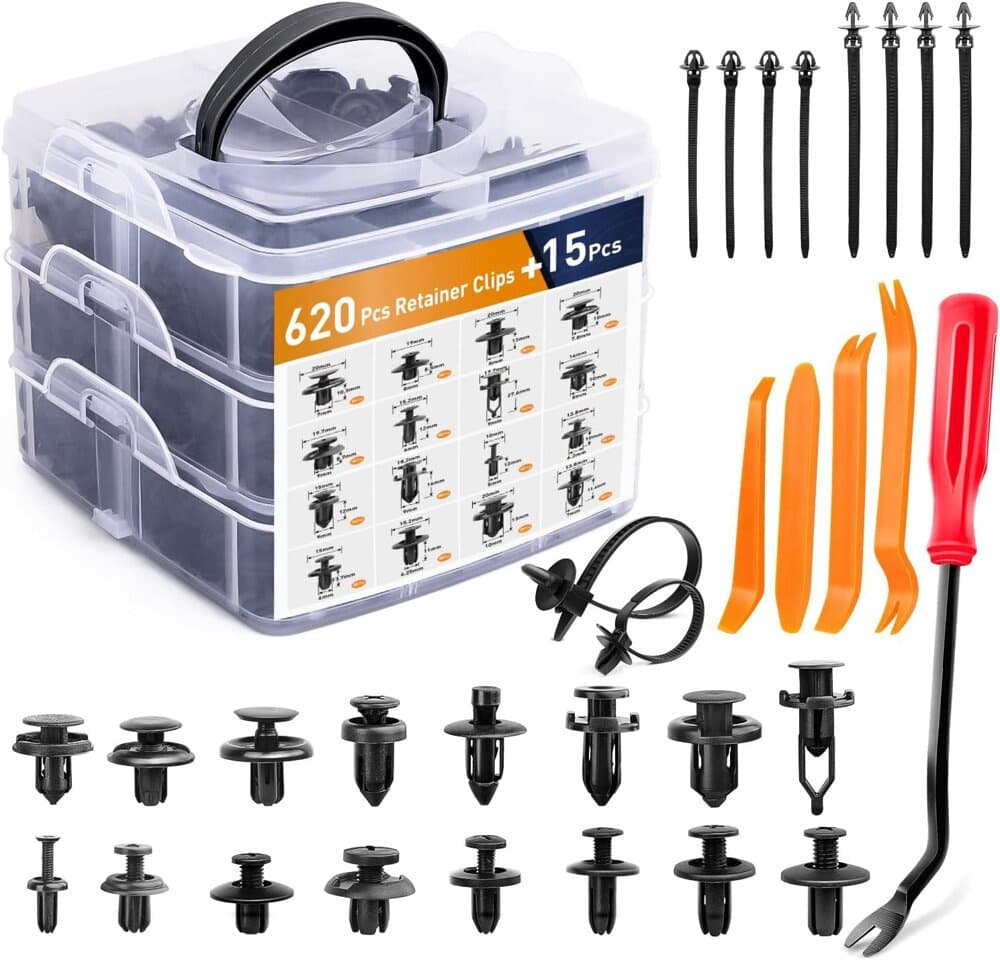LEAN Set avtomobilskih sponk v organizatorju, 16 velikosti, PVC, 620 kosov