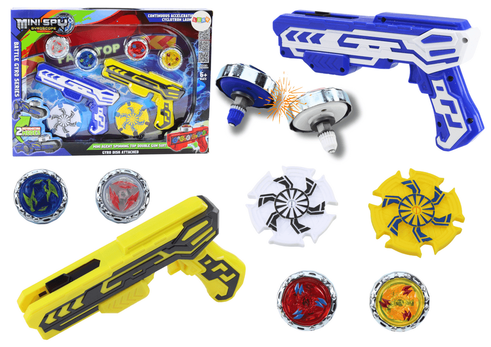 LEAN TOYS Set pištol izstreljevalk, 4 kovinski koluti, modro-rumen, luči
