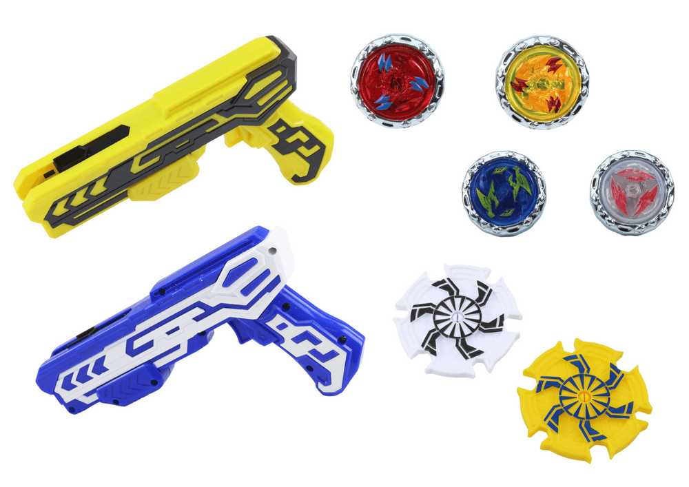LEAN TOYS Set pištol izstreljevalk, 4 kovinski koluti, modro-rumen, luči 2